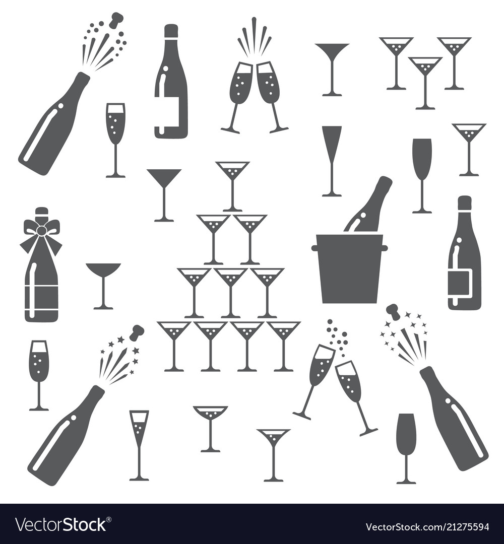 Champagne Icons Set Royalty Free Vector Image VectorStock