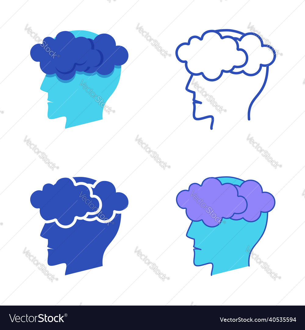 Dysthymic disorder icon set in flat and line style