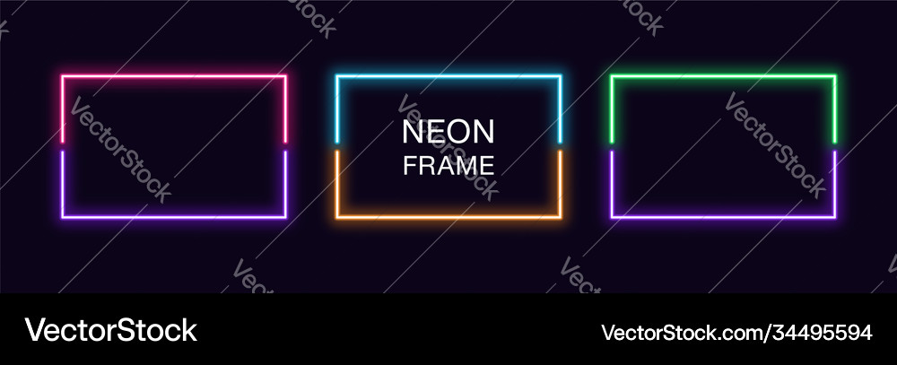 Neon rectangle frame set rectangular Royalty Free Vector
