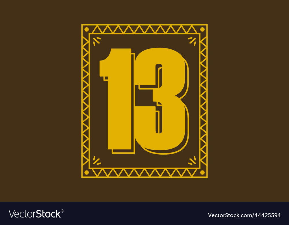Number 13 in retro rectangle frame vector image Number 13 in retro rectangle frame