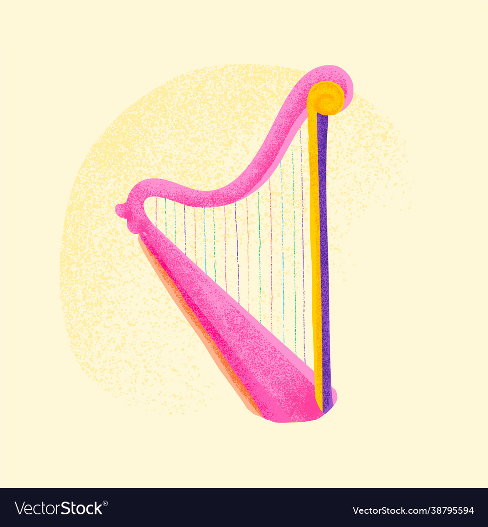 Pink harp sticker musical instrument Royalty Free Vector