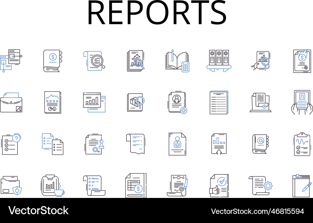 Reports line icons collection records files Vector Image