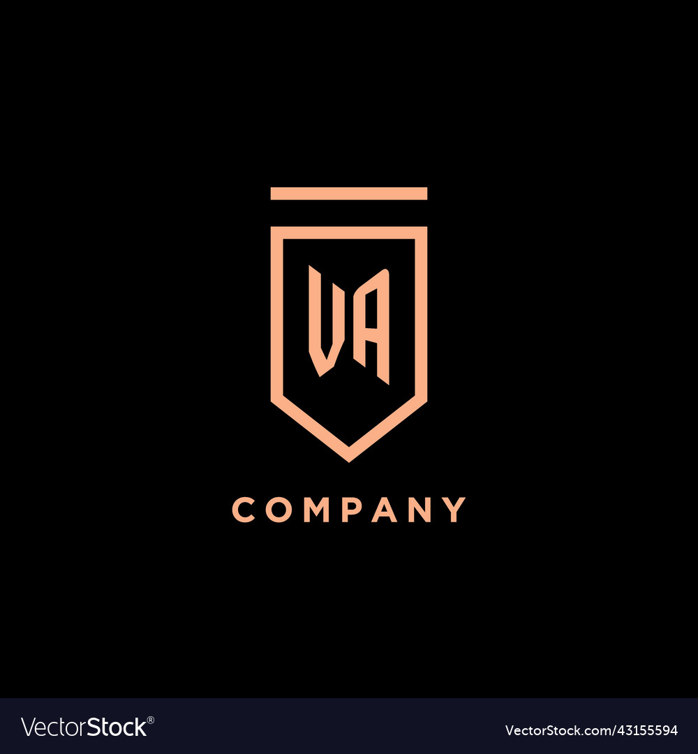 Va monogram initial with shield logo design icon