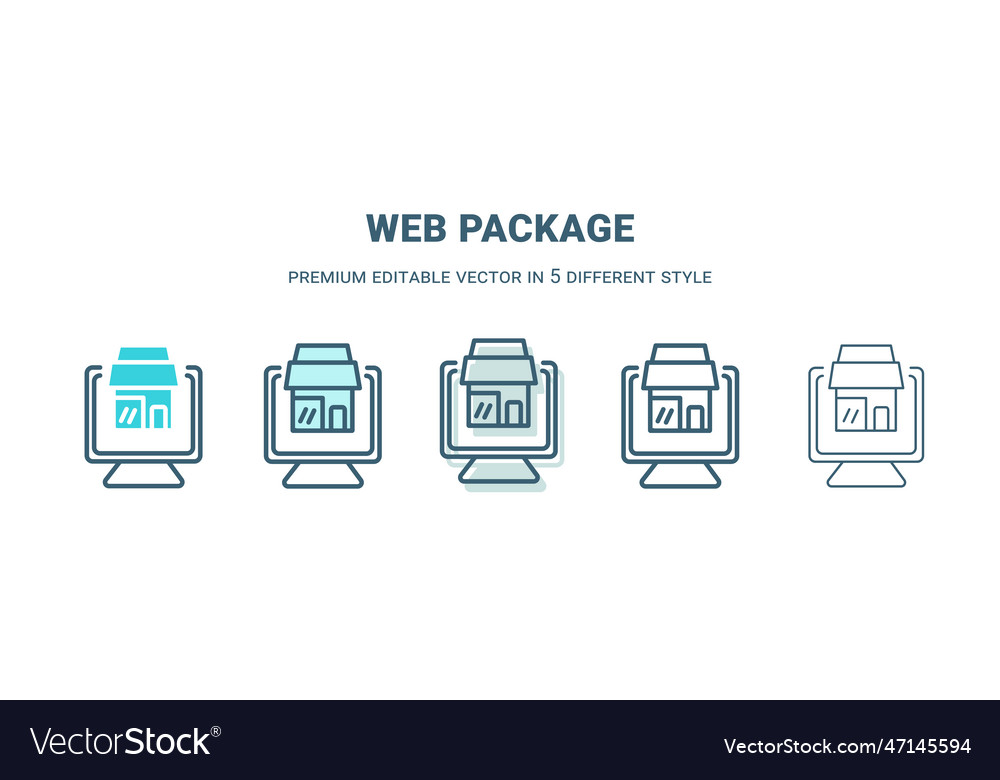 Web package icon in 5 different style outline vector image Web package icon in 5 different style outline