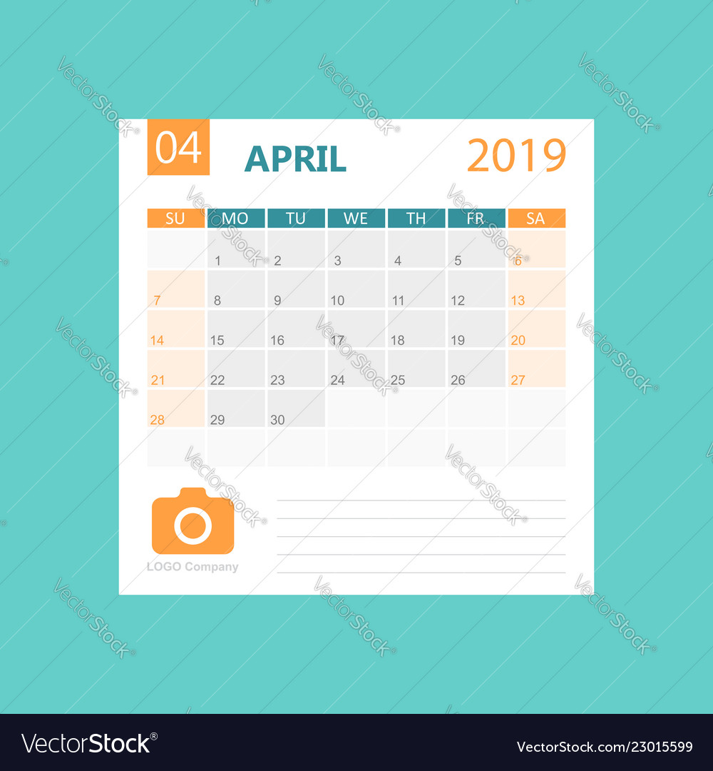 Calendar april 2019 year in simple style