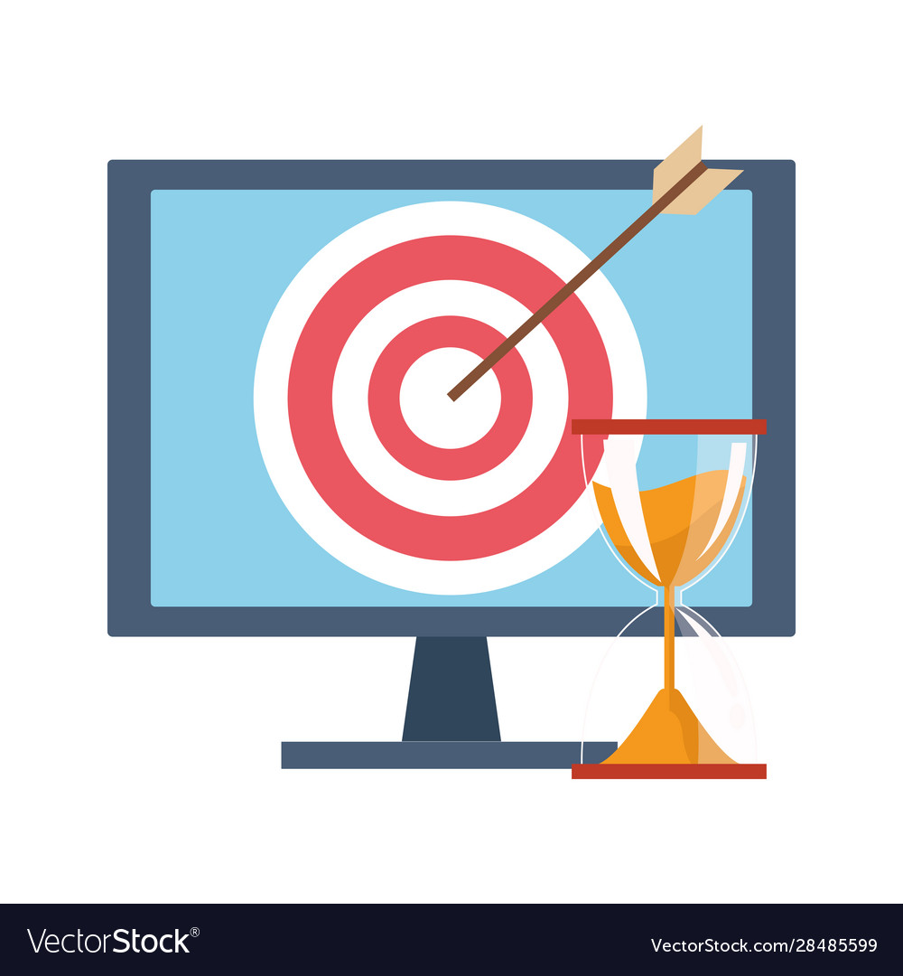 Computer with target and hourglass vector image Computer with target and hourglass