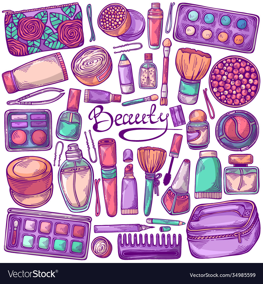 Cosmetics set with make up objects Royalty Free Vector Image