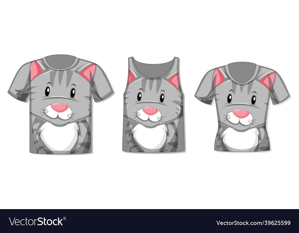 Different types of tops with cute cat pattern vector image Different types of tops with cute cat pattern