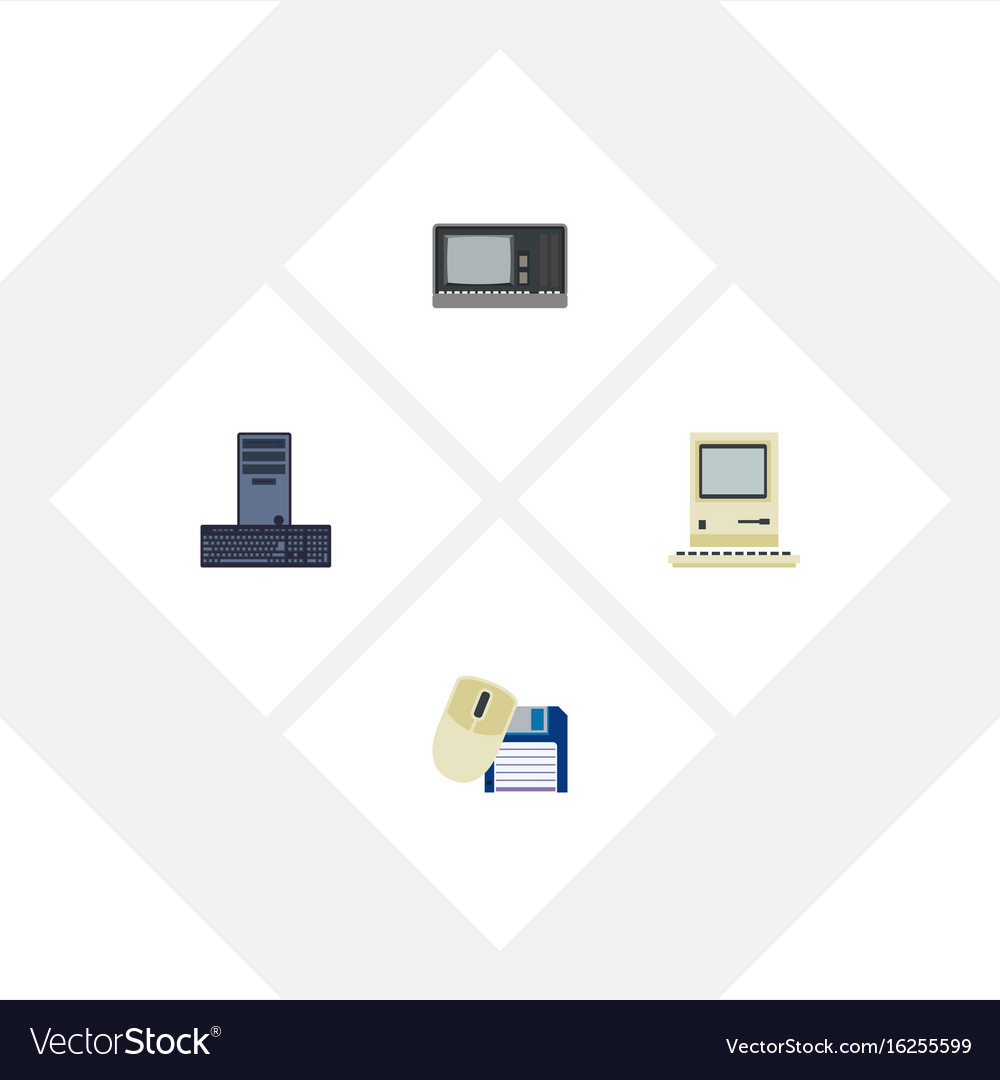 Flat icon computer set of computing vintage