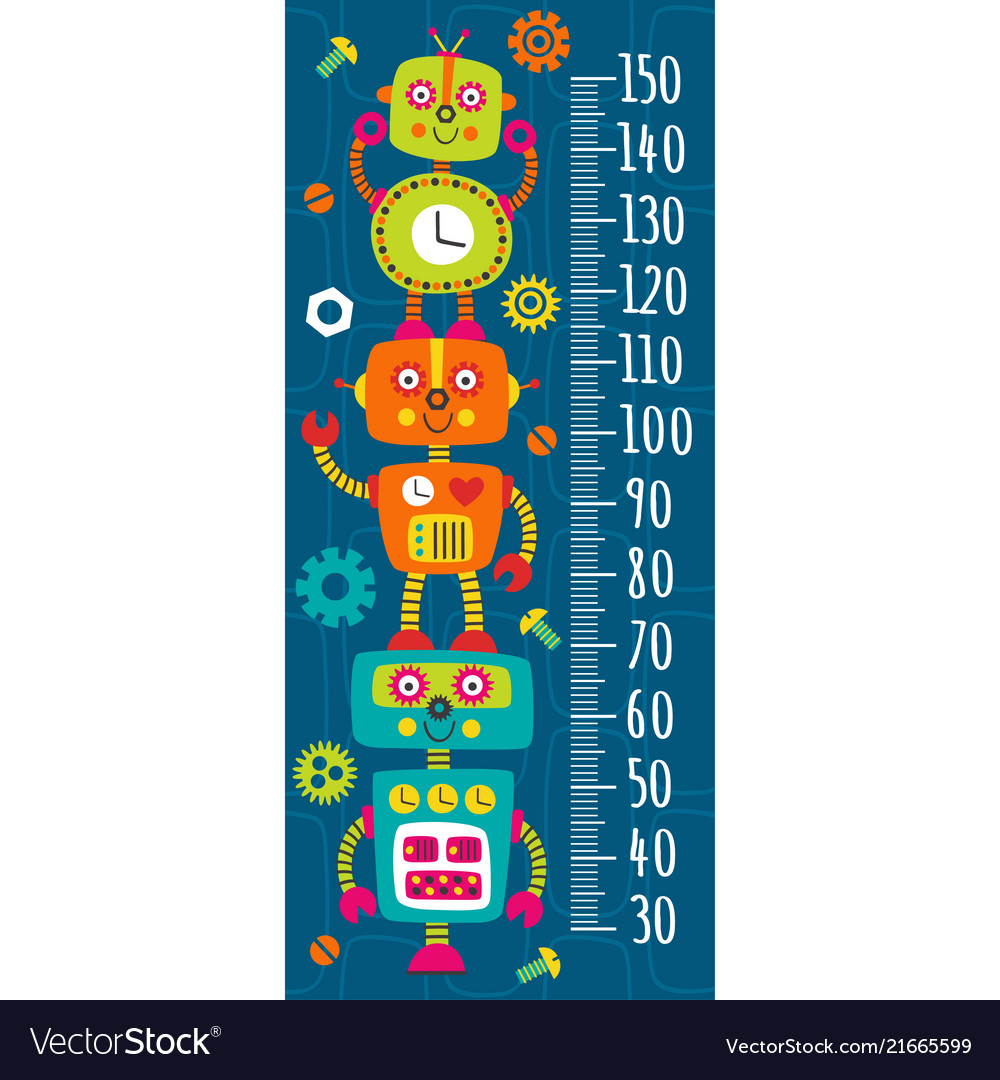 Growth measure with colorful robots vector image Growth measure with colorful robots