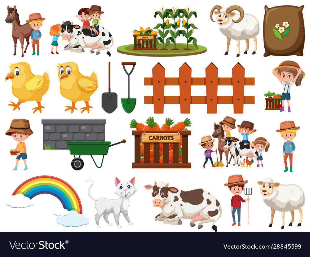 Large set isolated farm objects vector image Large set isolated farm objects