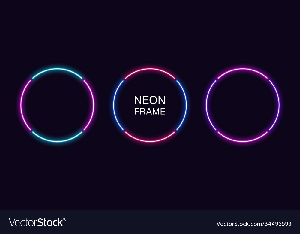 Neon circle frame set round border in 4 vector image Neon circle frame set round border in 4