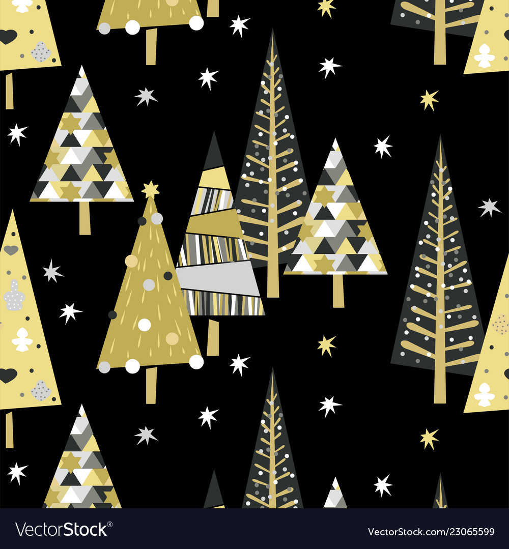 Seamless pattern with golden spruce trees vector image Seamless pattern with golden spruce trees