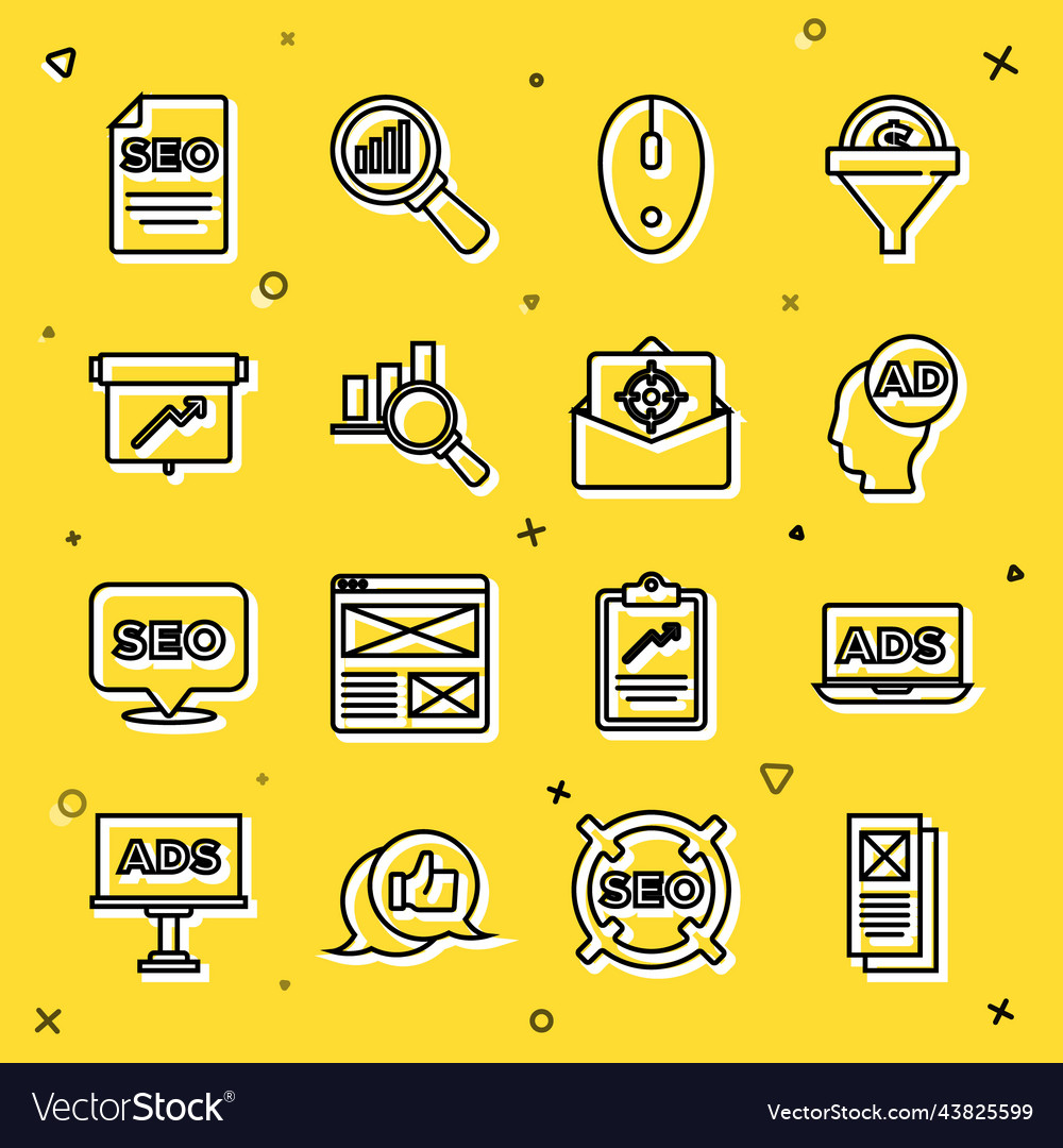 Set line browser window advertising computer vector image Set line browser window advertising computer