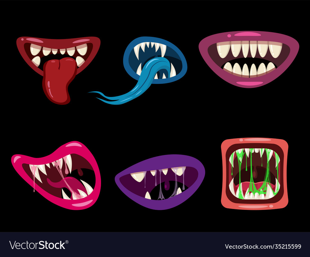 Set monsters mouths creepy and scary halloween