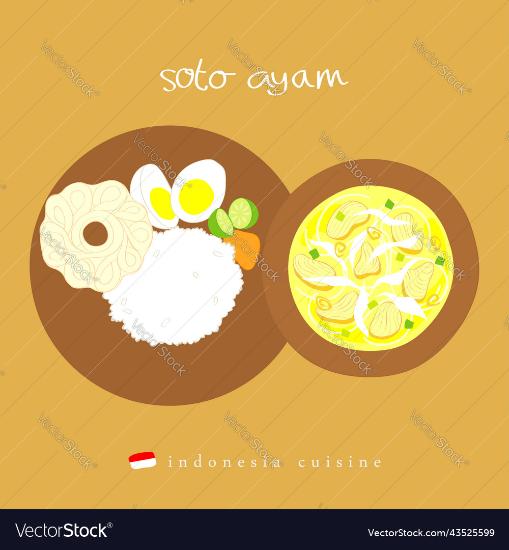 Soto Ayam Indonesia Asia Food Royalty Free Vector Image