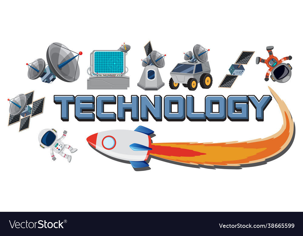 Technology text icon with elements vector image Technology text icon with elements