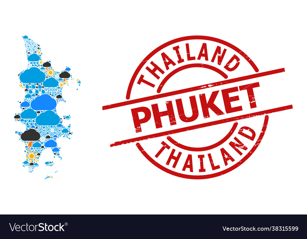 Weather pattern map phuket and distress stamp Vector Image