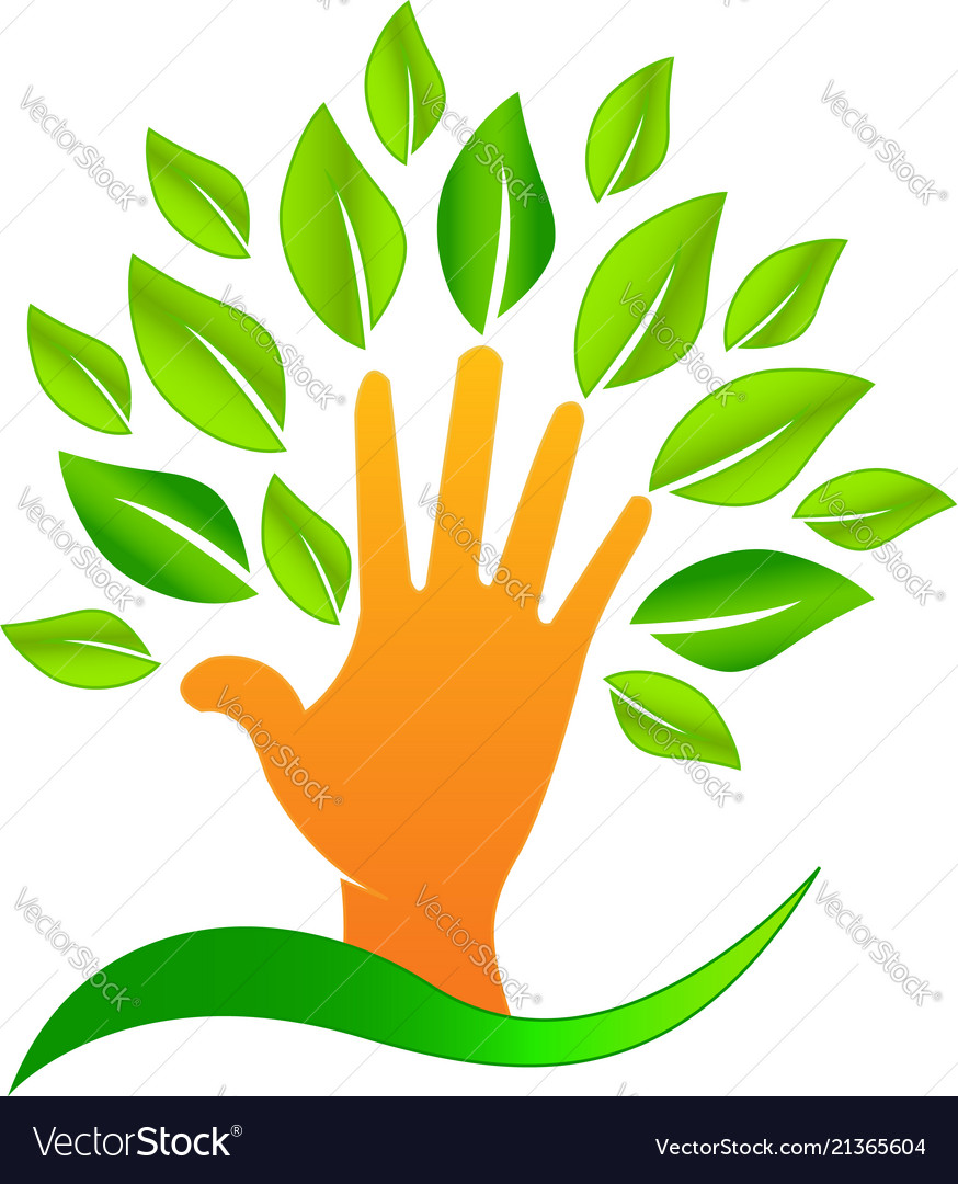 Abstract tree hand icon creating environmental