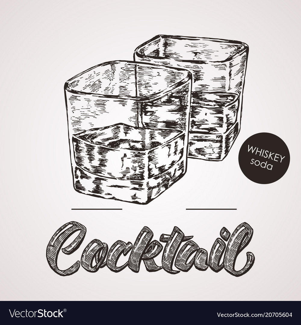 Hand drawn sketch cocktail with text