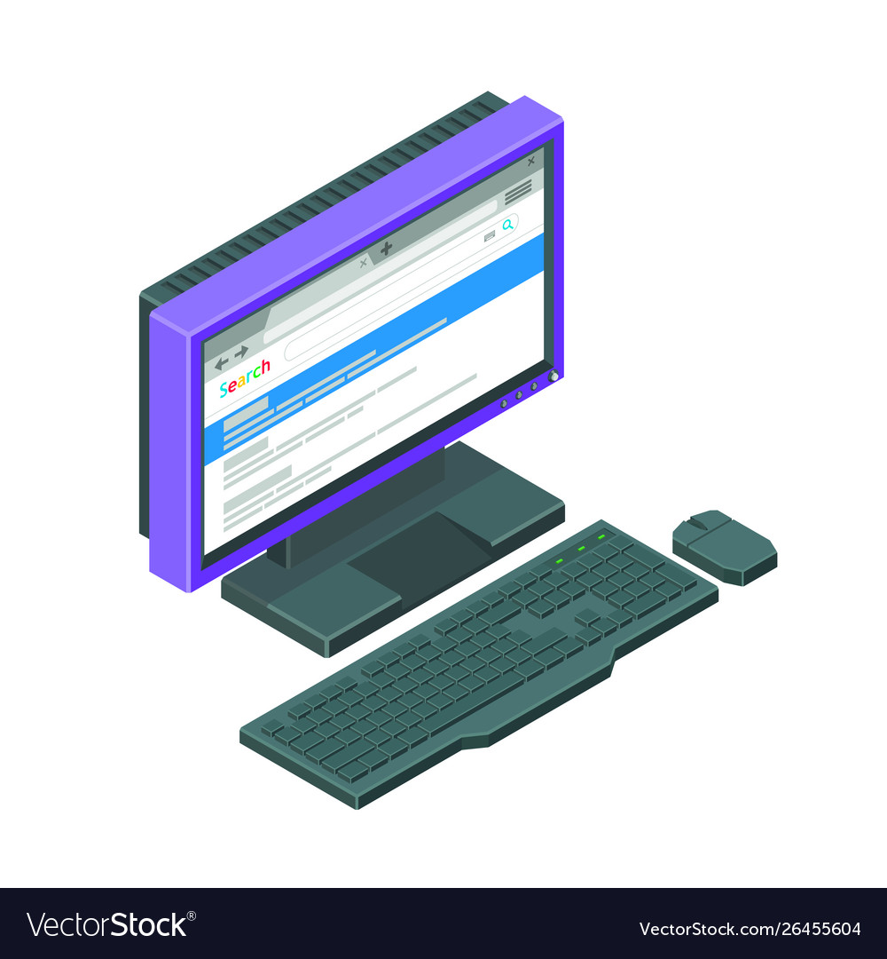 Purple monitor with browser open keyboard vector image Purple monitor with browser open keyboard