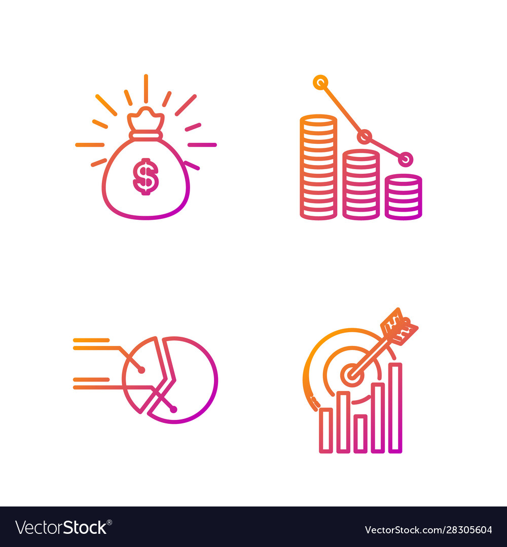 Set line target with graph chart pie vector image Set line target with graph chart pie