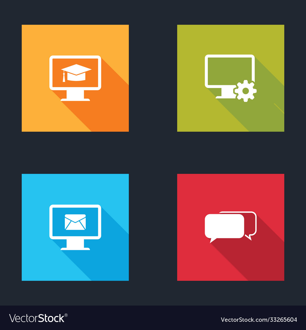 Set monitor with graduation cap computer vector image Set monitor with graduation cap computer