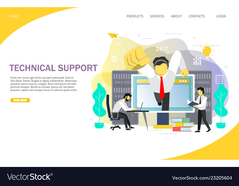 Technical support landing page website Royalty Free Vector