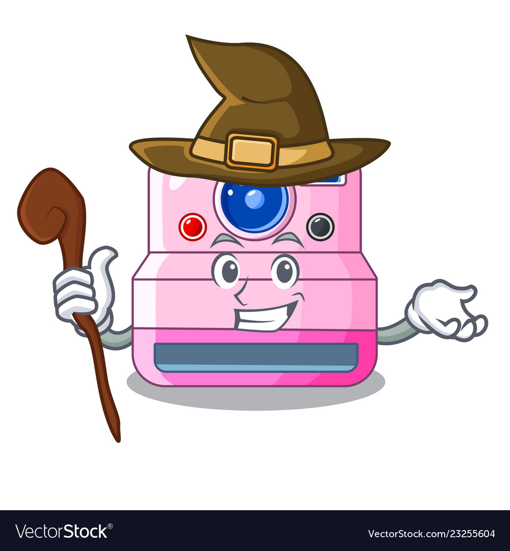 Witch instant camera in a shape character