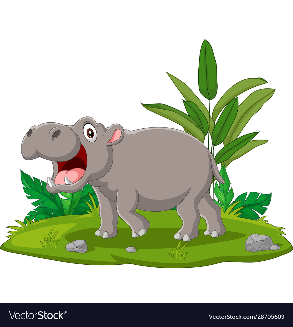 Cartoon hippo with open mouth in grass Royalty Free Vector