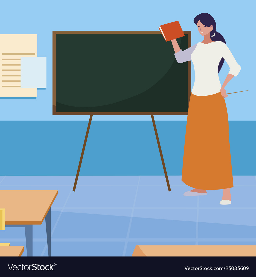 Female teacher in classroom character Royalty Free Vector