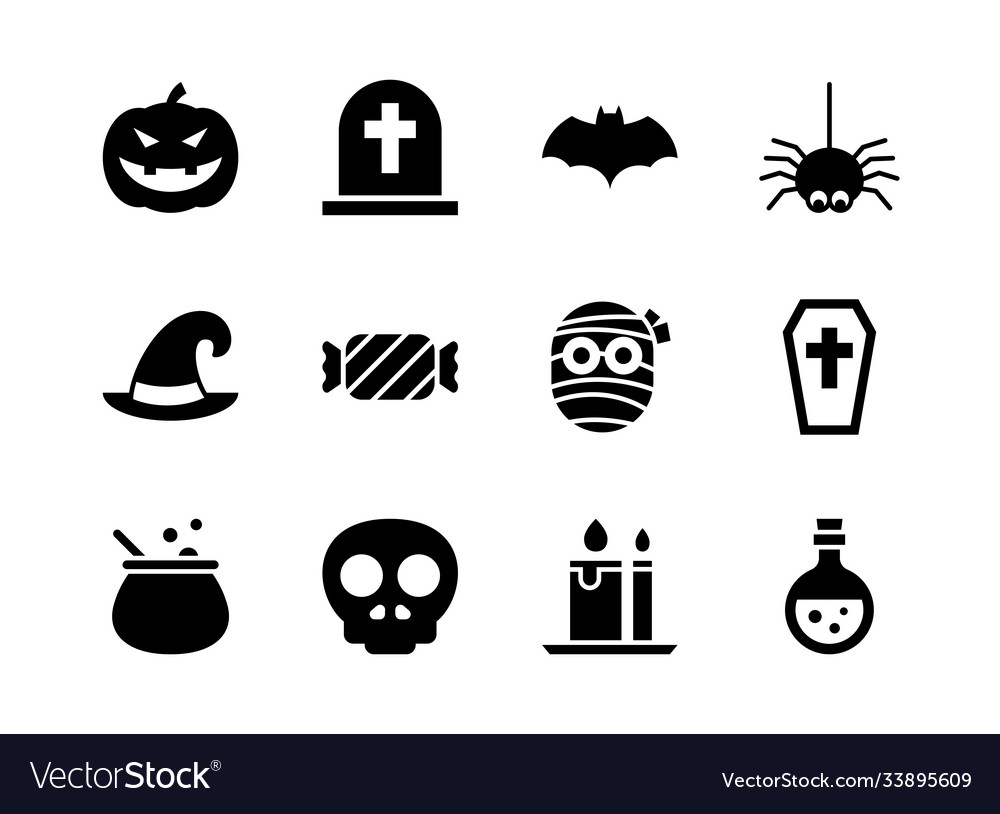 Halloween icon set solid style symbols Royalty Free Vector