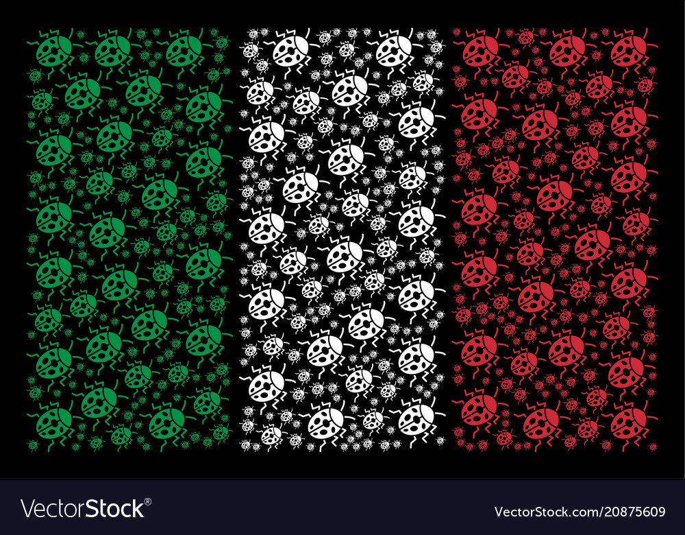 Italian flag pattern of ladybird bug items vector image Italian flag pattern of ladybird bug items