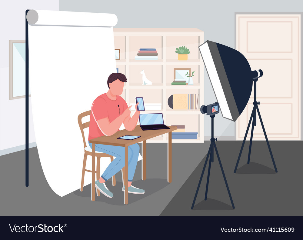 Making devices review flat color vector image Making devices review flat color
