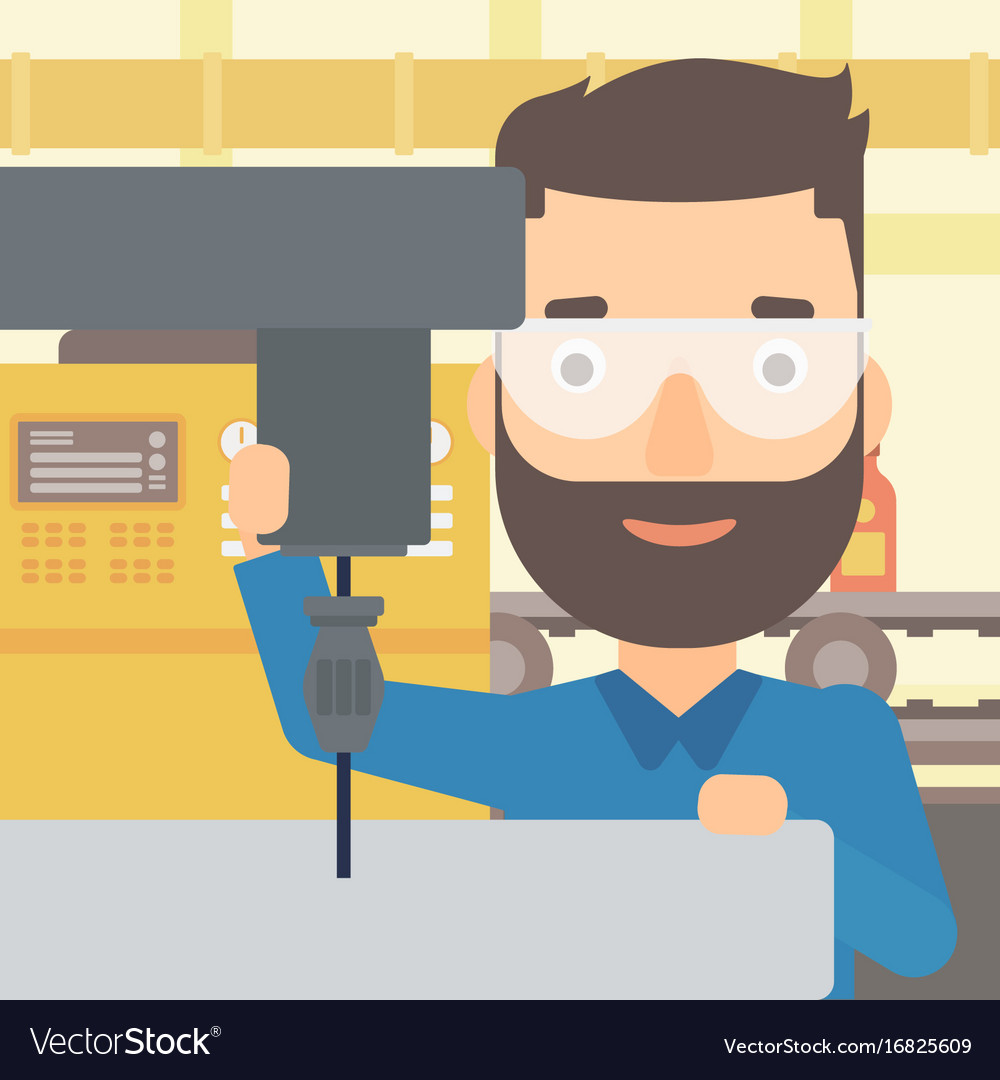 Man working with boring mill