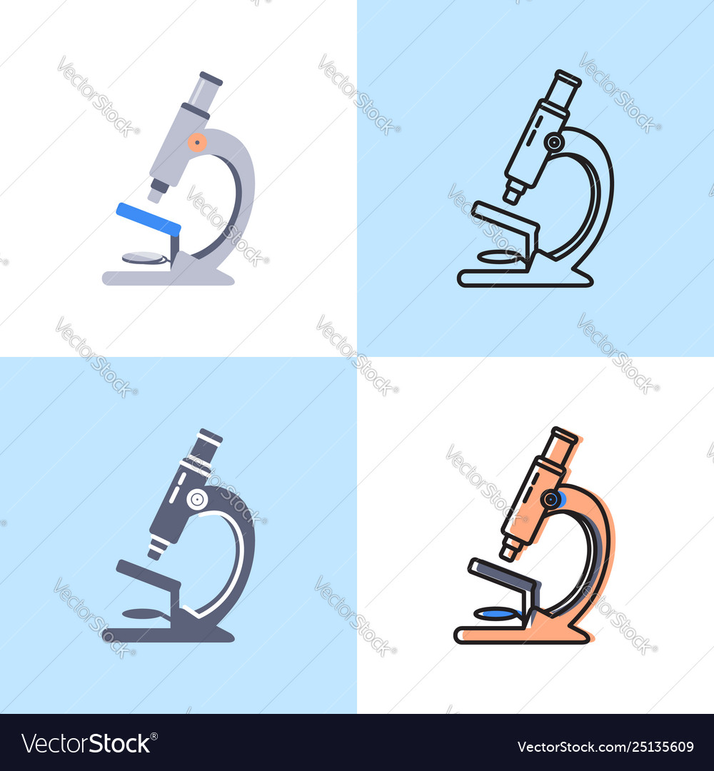 Microscope Icon Set - Flat & Line Styles
