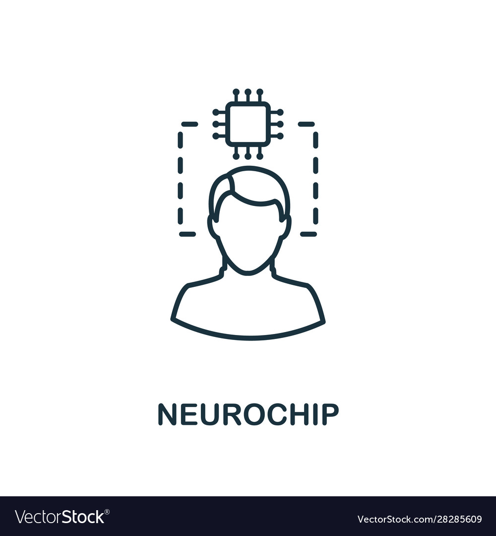 Neurochip line icon thin style element from vector image Neurochip line icon thin style element from
