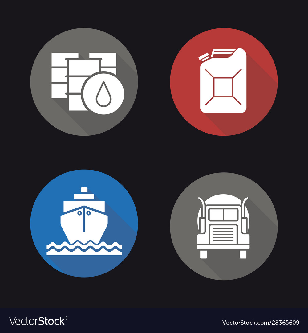 Oil transportation flat design long shadow icons