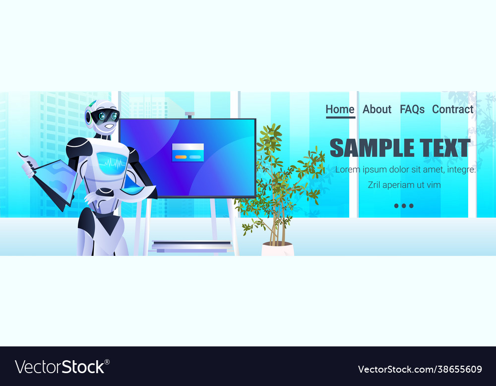 Robot with tablet pc making presentation robotic vector image Robot with tablet pc making presentation robotic