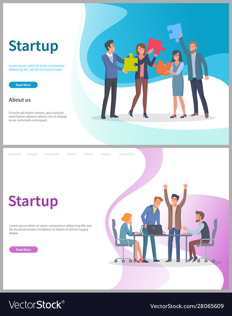 Startup people with puzzles teamwork web set vector image Startup people with puzzles teamwork web set