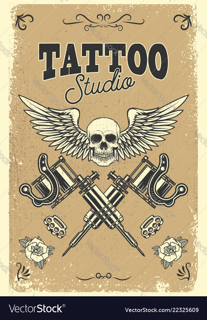 Tattoo studio poster template winged skull Vector Image