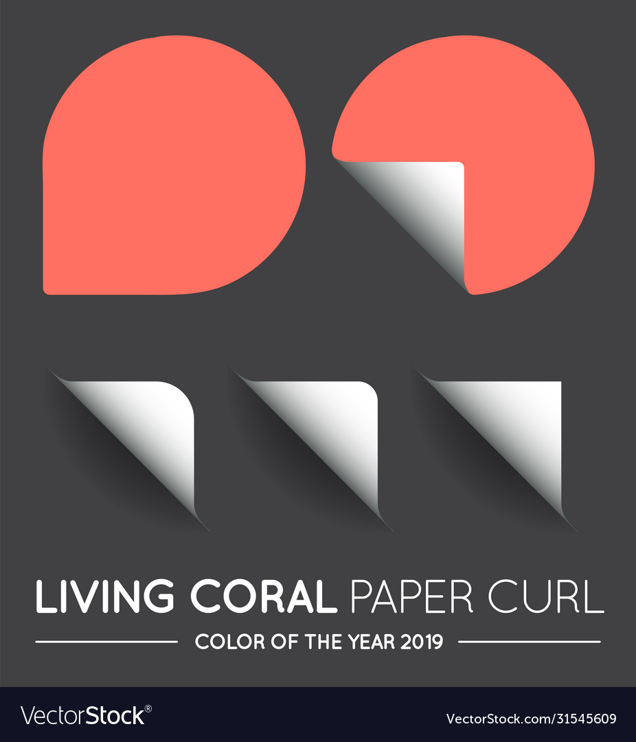 Trendy Color Coral Round Circle With Paper Curl Vector Image