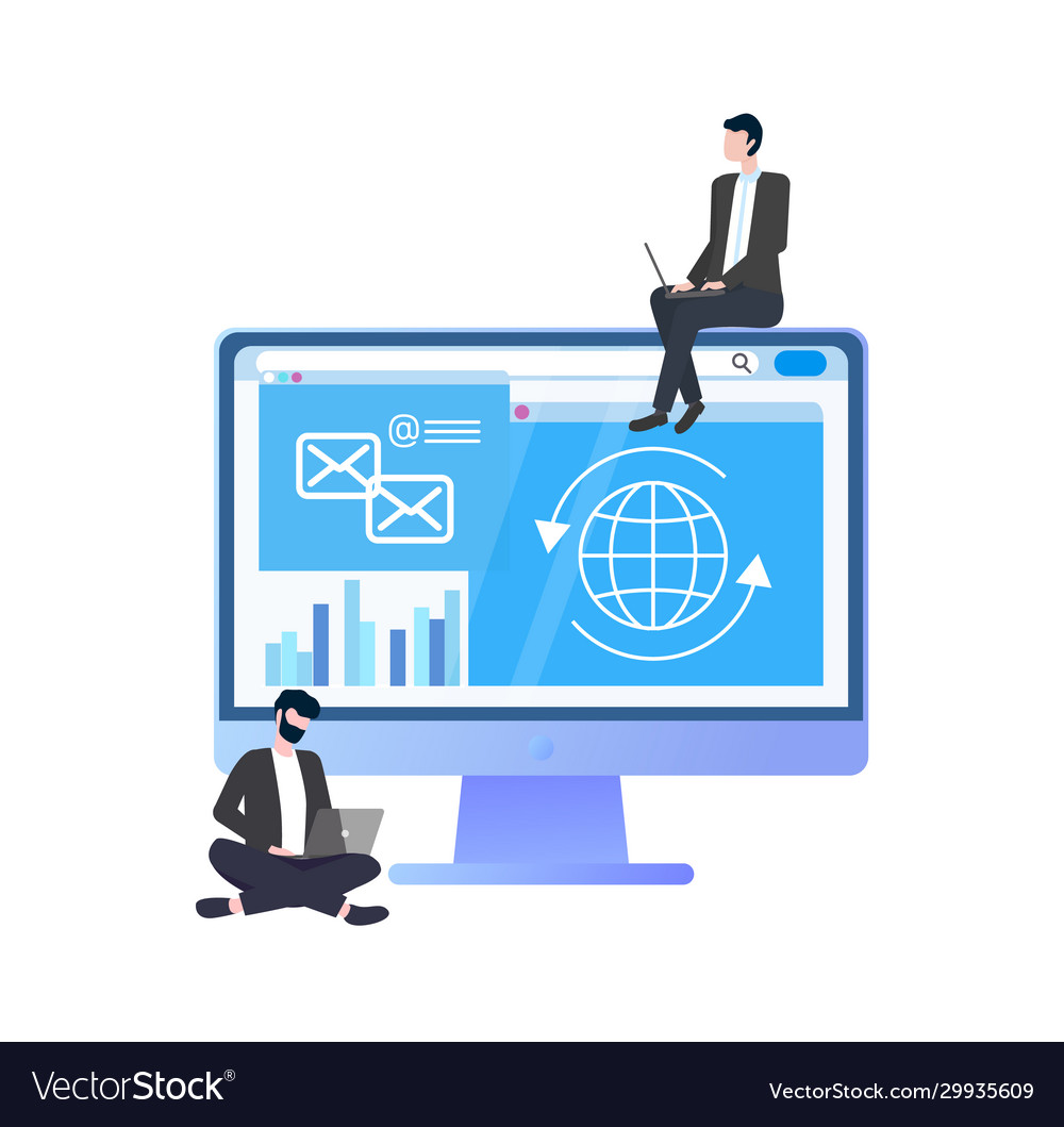 Worker with computer in suit workteam vector image Worker with computer in suit workteam