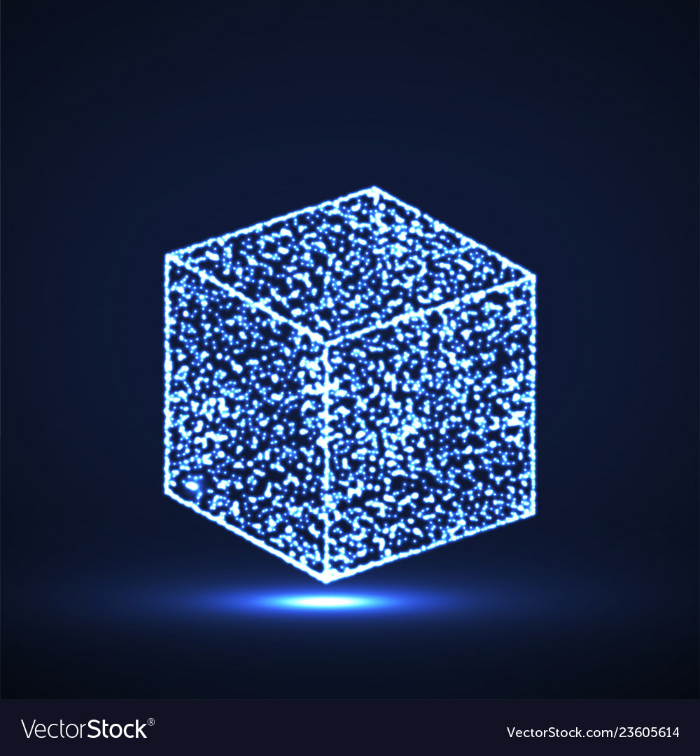 Abstract cube with glowing particles