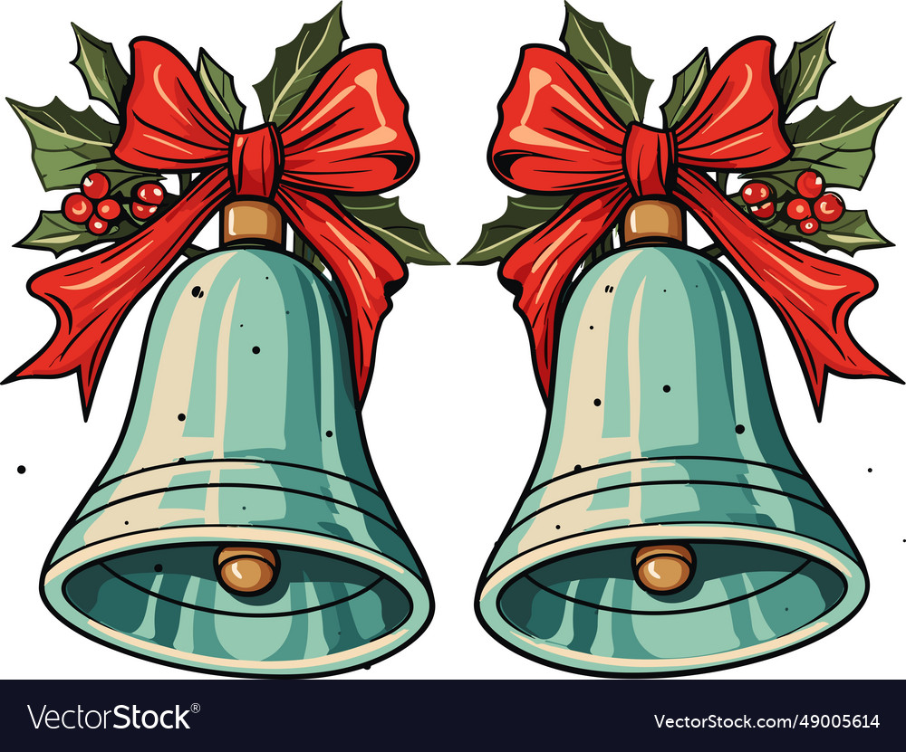 Christmas bells with red flower Royalty Free Vector Image