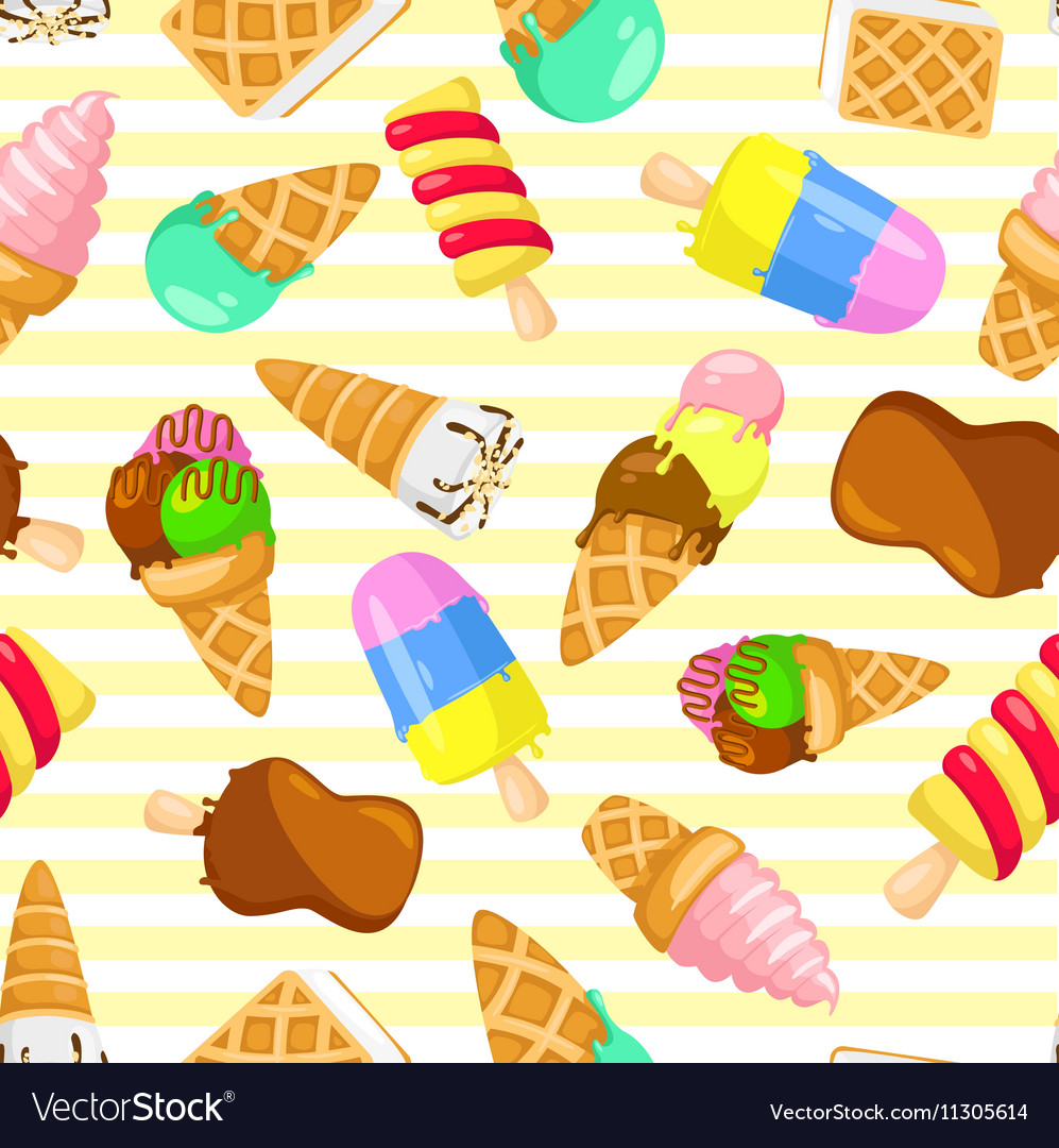 Colorful pastel pattern of ice cream on a striped