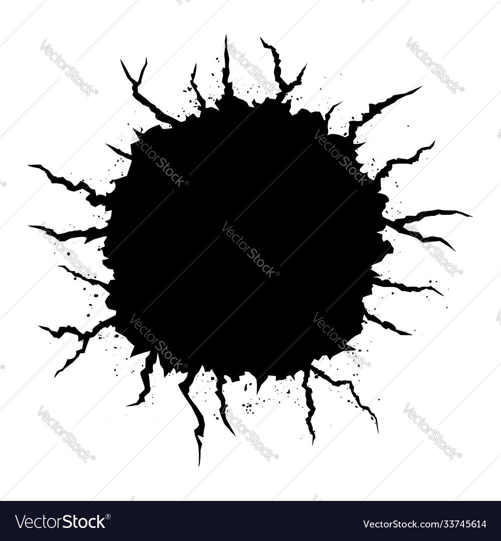 Cracked round hole texture isolated on white