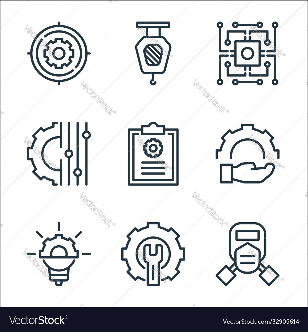 Engineering line icons linear set quality vector image Engineering line icons linear set quality