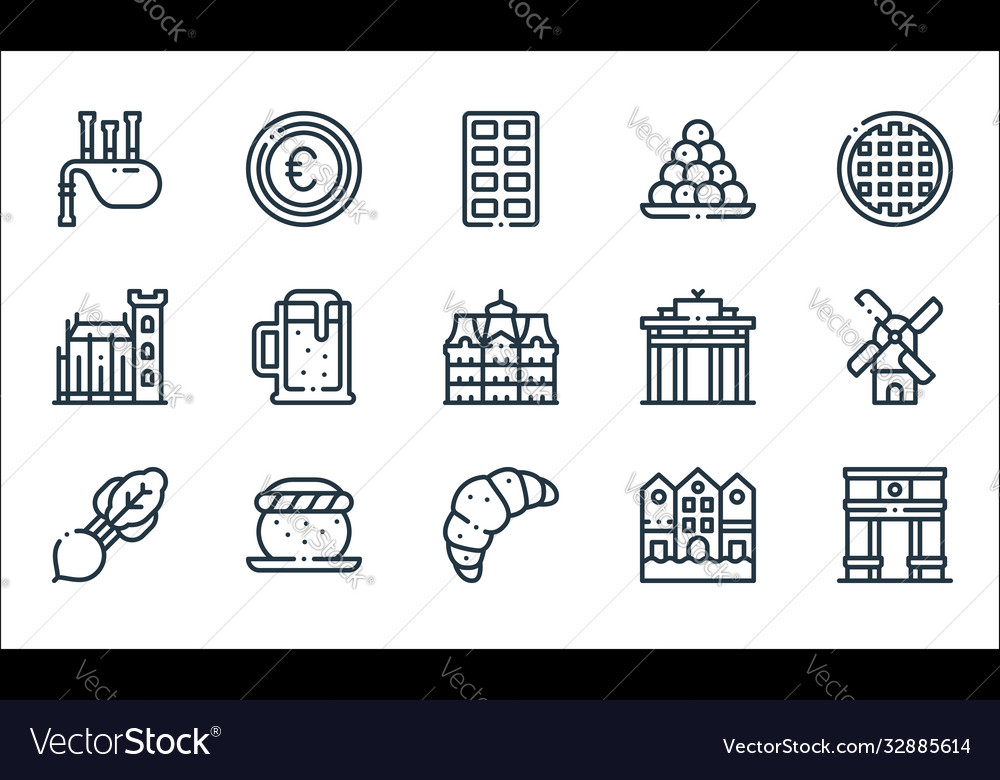 Europe line icons linear set quality vector image Europe line icons linear set quality