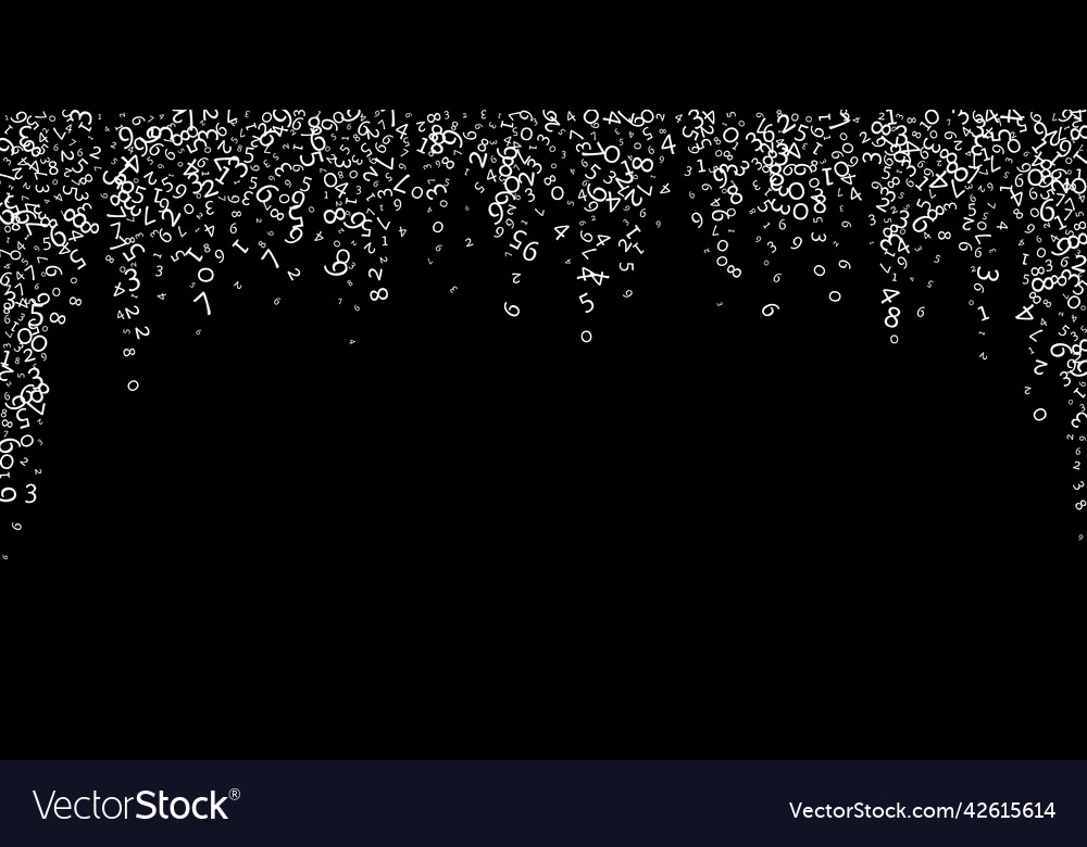 Falling numbers big data concept binary white vector image Falling numbers big data concept binary white